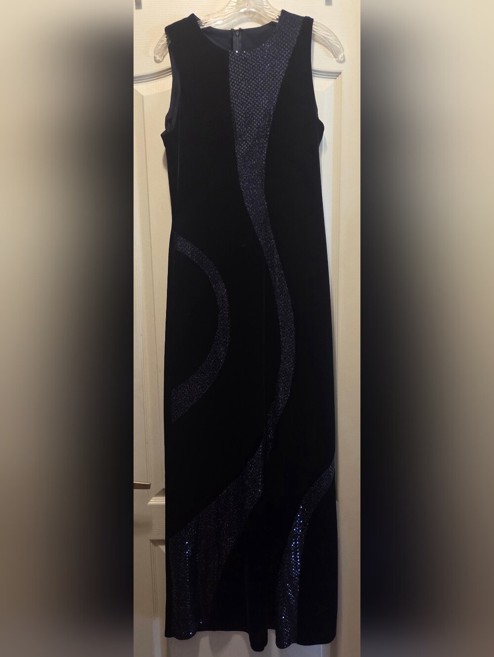 Vintage 90s Onyx Nite Black Velvet Swirl Evening Gown Sz 11/12 (Fits S)